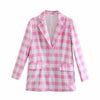 Chu Sau Beauty 2022Za Women's Pink Plaid Two-Piece Office Single-Breasted Long Sleeve Suit + Summer Mini Casual Culottes