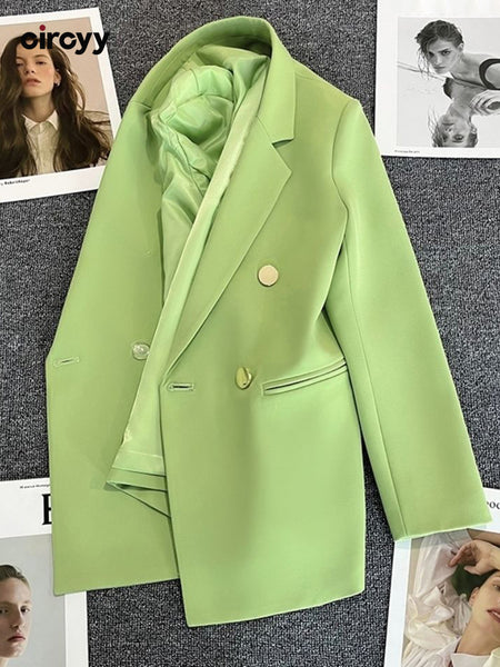 Circyy Blazer Women Office Lady Green Spring Autumn 2023 Suits Coat Clothing Notched Collar Solid Korean Chic Casual