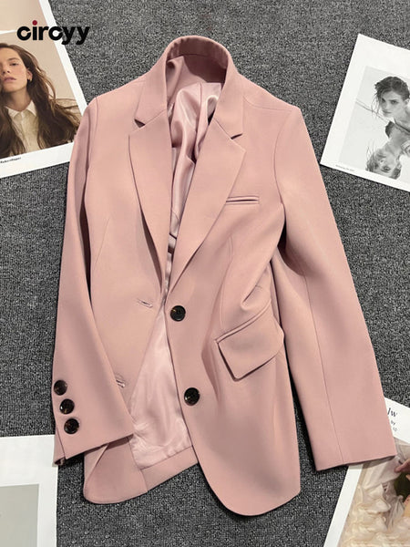 Circyy Blazer Women Vintage Clothing Simple Classic Spring Autumn Casual Coat Notched Collar Korean Chic Office Lady