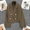 Circyy Blazers for Women Clothing Cropped Jacket Casual Double Breasted Office Lady Chic Coffee Coat Notched Collar Pockets 2023
