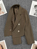 Circyy Blazers for Women Clothing Cropped Jacket Casual Double Breasted Office Lady Chic Coffee Coat Notched Collar Pockets 2023