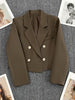 Circyy Blazers for Women Clothing Cropped Jacket Casual Double Breasted Office Lady Chic Coffee Coat Notched Collar Pockets 2023