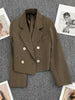 Circyy Blazers for Women Clothing Cropped Jacket Casual Double Breasted Office Lady Chic Coffee Coat Notched Collar Pockets 2023