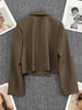 Circyy Blazers for Women Clothing Cropped Jacket Casual Double Breasted Office Lady Chic Coffee Coat Notched Collar Pockets 2023