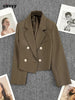 Circyy Blazers for Women Clothing Cropped Jacket Casual Double Breasted Office Lady Chic Coffee Coat Notched Collar Pockets 2023