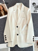 Circyy Blazers for Women Office Lady Beige Outwear Spring Autumn 2023 Coat Clothing Notched Collar Simple Korean Chic Casual
