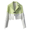 Circyy Cropped Blazer Women Green Short Coat Korean Chic Spliced Long Sleeve Notched Collar Jacket Ripped Streetwear Casual 2023