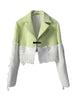 Circyy Cropped Blazer Women Green Short Coat Korean Chic Spliced Long Sleeve Notched Collar Jacket Ripped Streetwear Casual 2023
