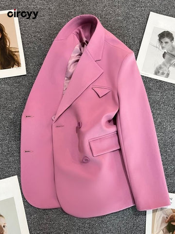 Circyy Office Lady Blazer Women Fuchsia Clothing Simple Classic Spring Autumn Vintage Casual Female Coat Notched Collar 2023