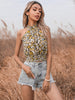 Circyy Women Tank Top Neck-mounted Short Crop Tops Summer Print Floral Clothes Backless Sleeveless Tees Off Shoulder