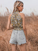 Circyy Women Tank Top Neck-mounted Short Crop Tops Summer Print Floral Clothes Backless Sleeveless Tees Off Shoulder
