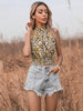 Circyy Women Tank Top Neck-mounted Short Crop Tops Summer Print Floral Clothes Backless Sleeveless Tees Off Shoulder