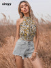 Circyy Women Tank Top Neck-mounted Short Crop Tops Summer Print Floral Clothes Backless Sleeveless Tees Off Shoulder
