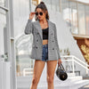 Classic Plaid Blazer Women Buttonless Lapel Casual Office Blazer with Pocket 2022 Spring Autumn Loose Simple All-Match Jacket