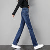 Classic Stretch Slim Straight Leg Jeans Women Casual Blue Denim Trousers Large Size Korean High Waist Washed Denim Pants