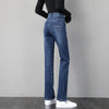 Classic Stretch Slim Straight Leg Jeans Women Casual Blue Denim Trousers Large Size Korean High Waist Washed Denim Pants