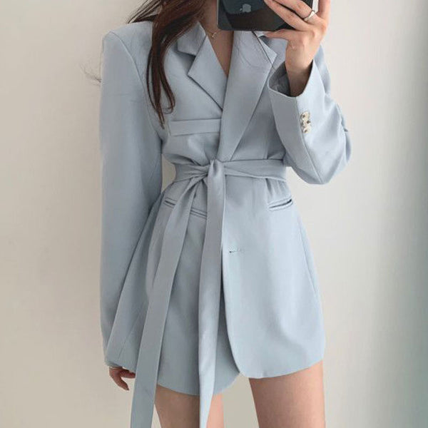 Clothland Women Belt Blazer Long Sleeve Single Breasted Jacket Female Office Wear Casual Jacket Mujer CA317