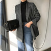 Coffee Gray Plaid Suit Blazer Women 2023 Spring Autumn Office Lady Formal Notched Loose Jacket Coat Long Sleeve Blazer Outerwear