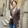 Coffee Plaid Jacket Women Spring Slim Long Sleeve Temperament Casual Blazer Office Ladies Work Coat