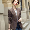 Coffee Plaid Jacket Women Spring Slim Long Sleeve Temperament Casual Blazer Office Ladies Work Coat