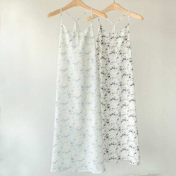 Colline2022 summer summer beach suspender skirt design print back cross dress