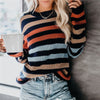 Color Striped Sweater Fall Loose Knit Pullover Patchwork Long Sleeve Knitwear Casual O Neck Sweaters For Women Sweater
