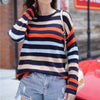 Color Striped Sweater Fall Loose Knit Pullover Patchwork Long Sleeve Knitwear Casual O Neck Sweaters For Women Sweater