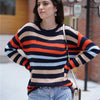 Color Striped Sweater Fall Loose Knit Pullover Patchwork Long Sleeve Knitwear Casual O Neck Sweaters For Women Sweater