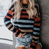 Color Striped Sweater Fall Loose Knit Pullover Patchwork Long Sleeve Knitwear Casual O Neck Sweaters For Women Sweater