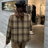 Colorfaith 2022 Autumn Winter Women's Blazers Casual Pockets Checkered Jackets Outerwear Plaid Wild Lady Short Tops JK7361