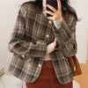 Colorfaith 2022 Autumn Winter Women's Blazers Casual Pockets Checkered Jackets Outerwear Plaid Wild Lady Short Tops JK7361