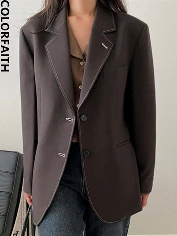 Colorfaith 2023 Y2K Pockets Outerwear Korean Oversized Vintage Spring Autumn Women's Blazers Jackets Tops JK9900