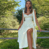 Colysmo Floral Summer Dresses Women Spaghetti Straps Chest Ruched Long A-line Dress Sweet Print Prairie Chic Midi Dress 2022