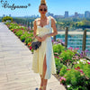 Colysmo Floral Summer Dresses Women Spaghetti Straps Chest Ruched Long A-line Dress Sweet Print Prairie Chic Midi Dress 2022