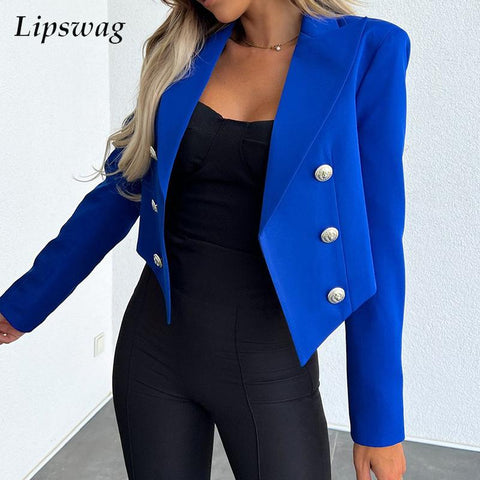 Commute Little Blazer Women Elegant Notched Collar Slim Office Suit Coat Casual Long Sleeve Spring Autumn Jacket Outwear