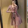 Contrast Color Plaid Sweater Dress Women 2022 Autumn Winter Knitted Dress Ladies A Line V-neck Long Sleeve Jumper Dress Vestidos