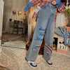 Cool Blue Rainbow Jeans Women Streetwear Straight Jeans Female Boyfriend Jeans Streetwear Loose Summer Harajuku Oversized Jeans