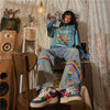 Cool Blue Rainbow Jeans Women Streetwear Straight Jeans Female Boyfriend Jeans Streetwear Loose Summer Harajuku Oversized Jeans
