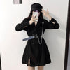Cool Girl Black Slim Blazer Long Sleeve Women Chain Belt High Waist Chic A Line Dress Double Breast Jacket Suit