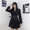 Cool Girl Black Slim Blazer Long Sleeve Women Chain Belt High Waist Chic A Line Dress Double Breast Jacket Suit