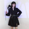 Cool Girl Black Slim Blazer Long Sleeve Women Chain Belt High Waist Chic A Line Dress Double Breast Jacket Suit