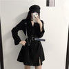 Cool Girl Black Slim Blazer Long Sleeve Women Chain Belt High Waist Chic A Line Dress Double Breast Jacket Suit