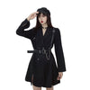 Cool Girl Black Slim Blazer Long Sleeve Women Chain Belt High Waist Chic A Line Dress Double Breast Jacket Suit