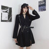Cool Girl Black Slim Blazer Long Sleeve Women Chain Belt High Waist Chic A Line Dress Double Breast Jacket Suit