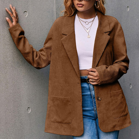 Corduroy Double Breasted Oversized Blazer Jacket Women Loose Office Lady Suit Blazer Coat 2022 Korean Chic Solid Outwear