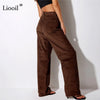 Corduroy Loose Straight Leg Pants Woman High Waist Slack Fall Winter With Pockets Streetwear Baggy Trousers Brown Mon Long Pants