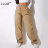 Corduroy Loose Straight Leg Pants Woman High Waist Slack Fall Winter With Pockets Streetwear Baggy Trousers Brown Mon Long Pants