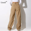 Corduroy Loose Straight Leg Pants Woman High Waist Slack Fall Winter With Pockets Streetwear Baggy Trousers Brown Mon Long Pants