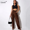 Corduroy Loose Straight Leg Pants Woman High Waist Slack Fall Winter With Pockets Streetwear Baggy Trousers Brown Mon Long Pants