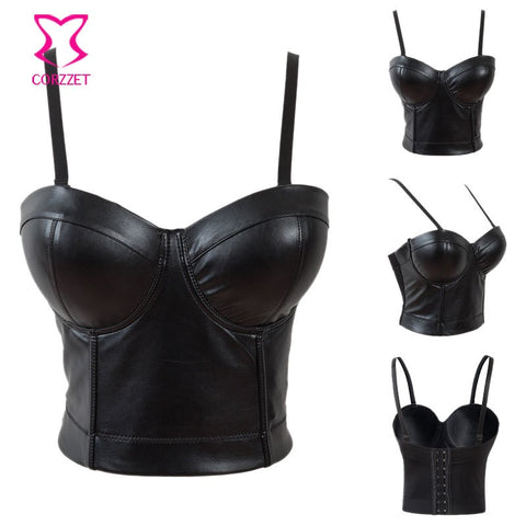 Black PU Leather Bralet Women's Bustier Gothic Punk Bra Night Club Party Cropped Top Vest Plus Size